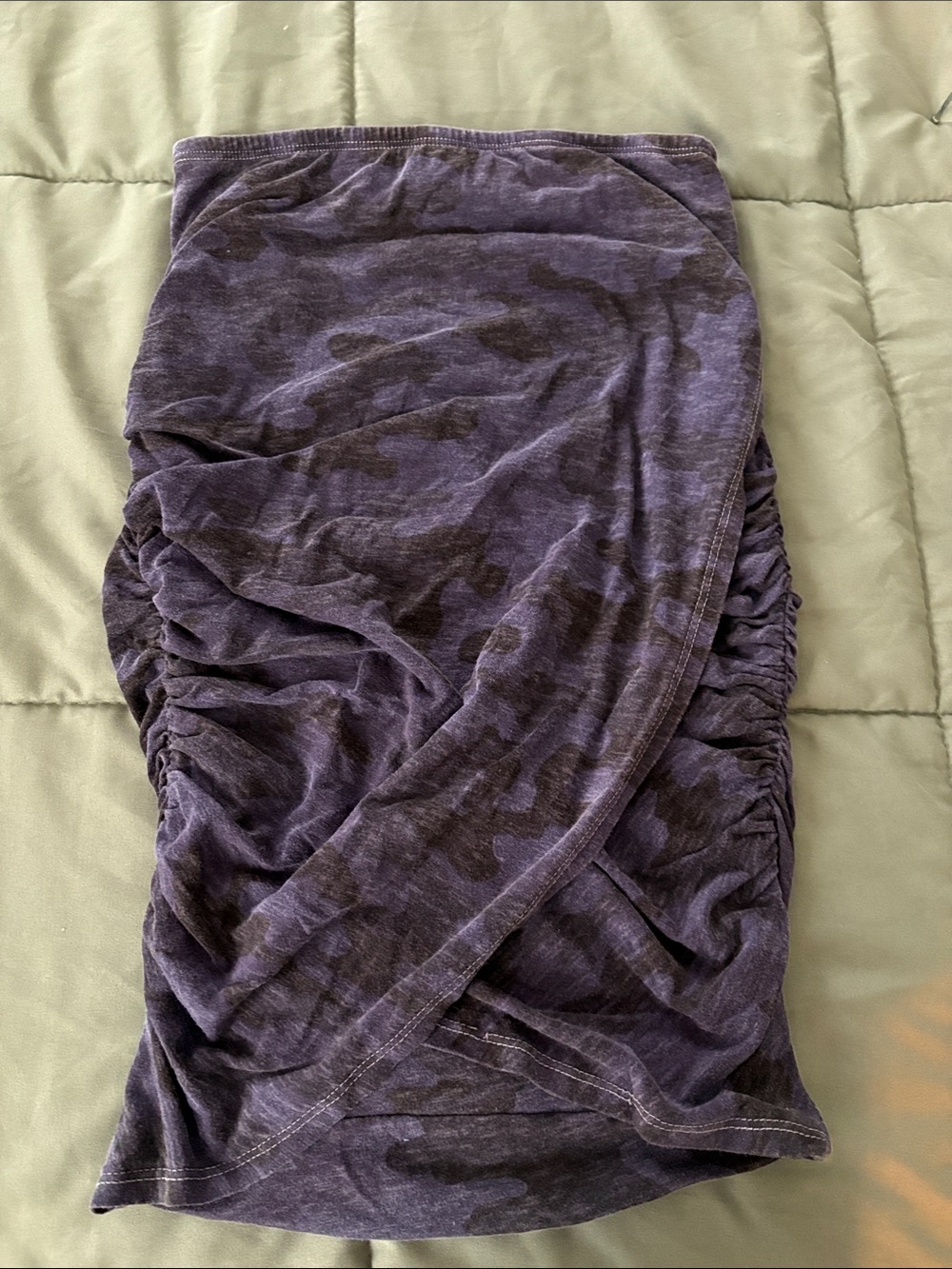 Ruched Blue Camo Wrap-Style Women’s Skirt